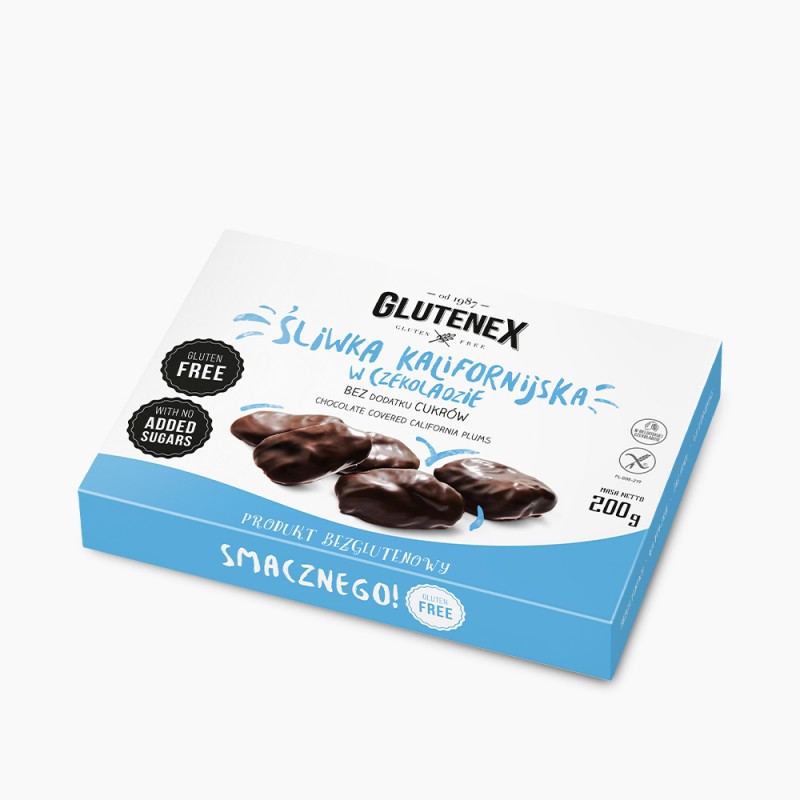 Śliwka kalifornijska w czekoladzie bez dodatku cukrów - Produkty Główna - Glutenex